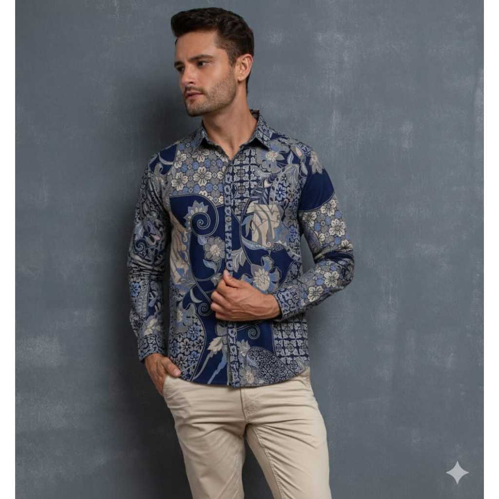Kemeja Batik Pria / Hem Batik Cowok Lengan Panjang #115