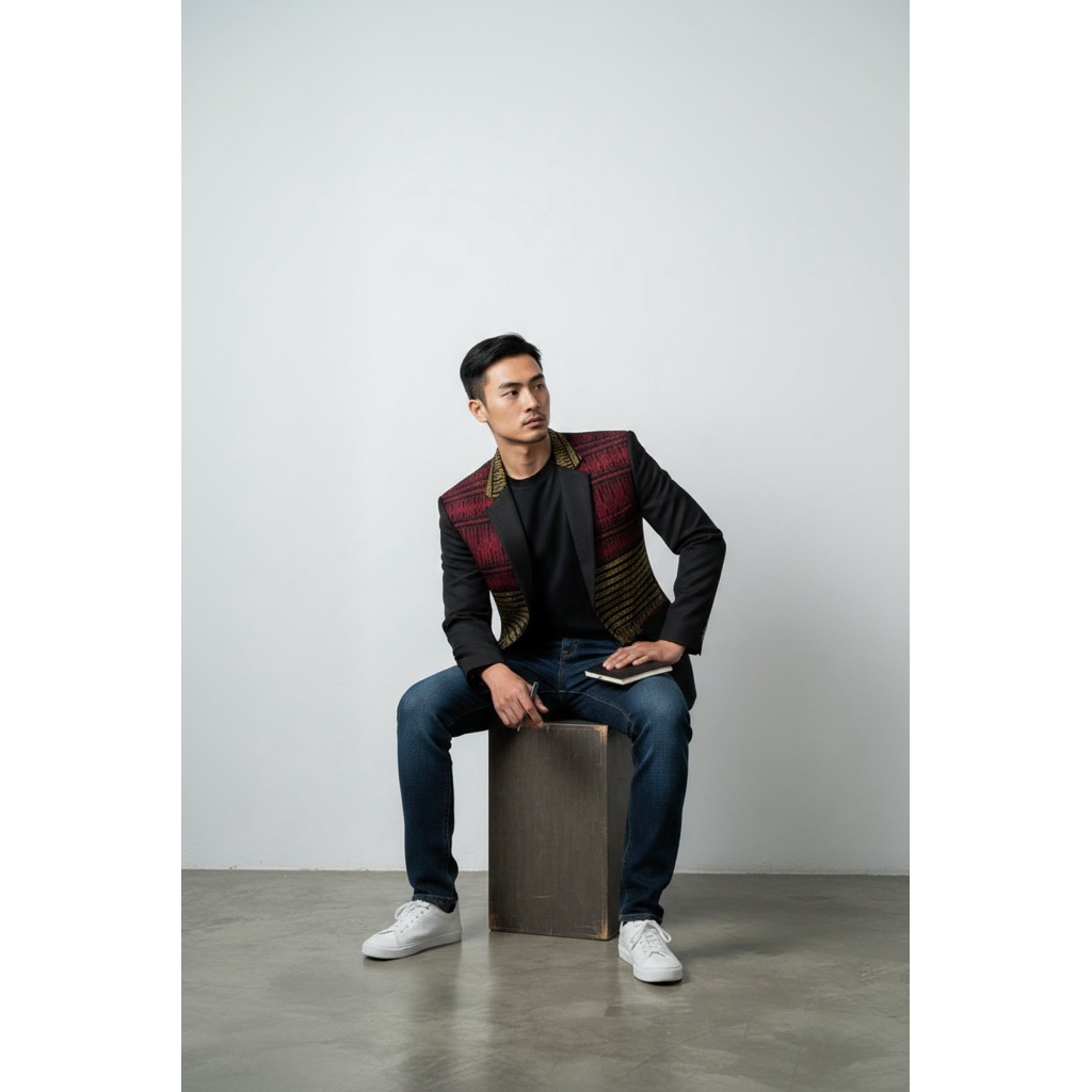 Setelan Jas Ulos Pria Pengantin Semi Wool Shining Free Cover