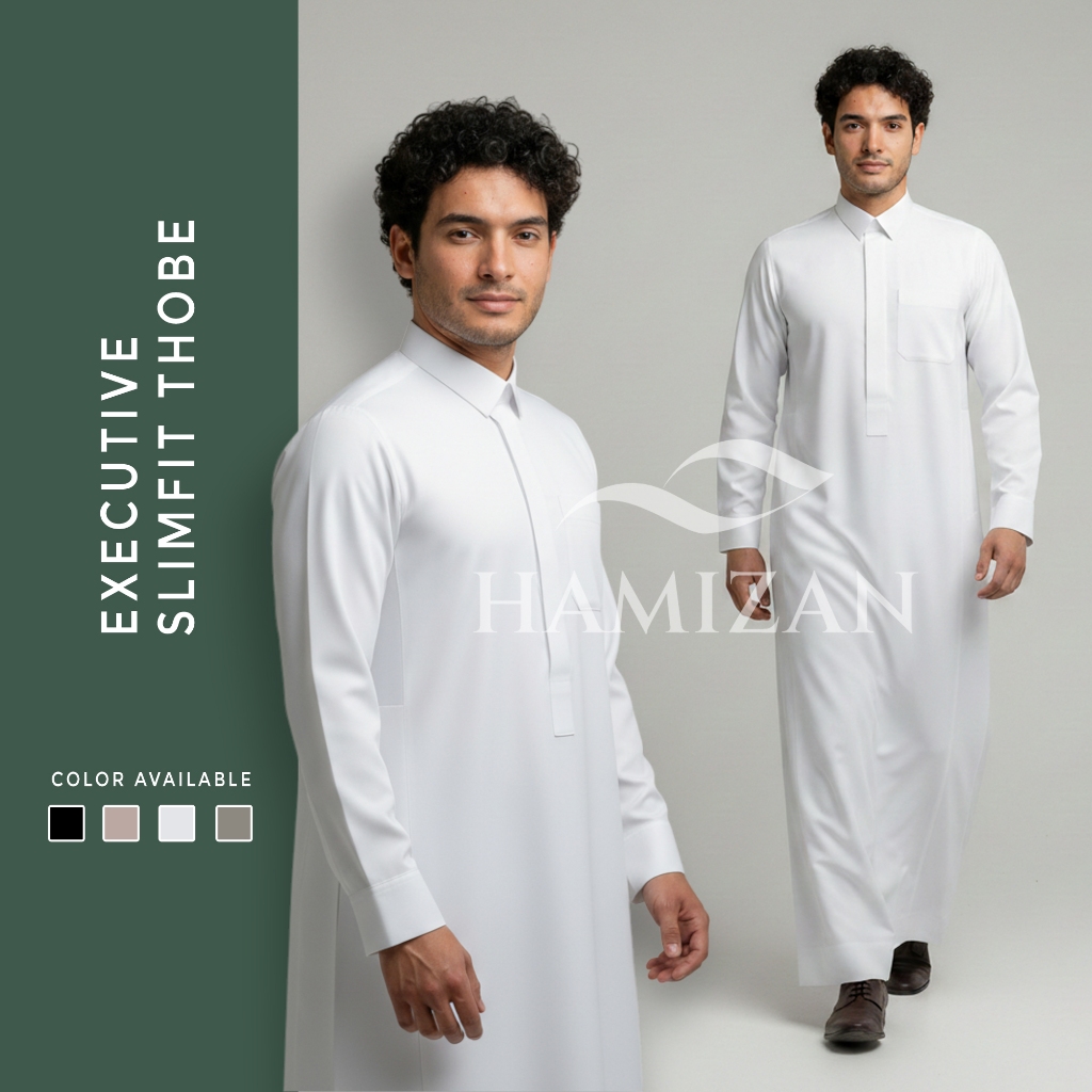 HAMIZAN - EXECUTIVE SLIMFIT THOBE - Baju Gamis Jubah Pria Lengan Panjang | Pakaian Muslim Pria Thobe