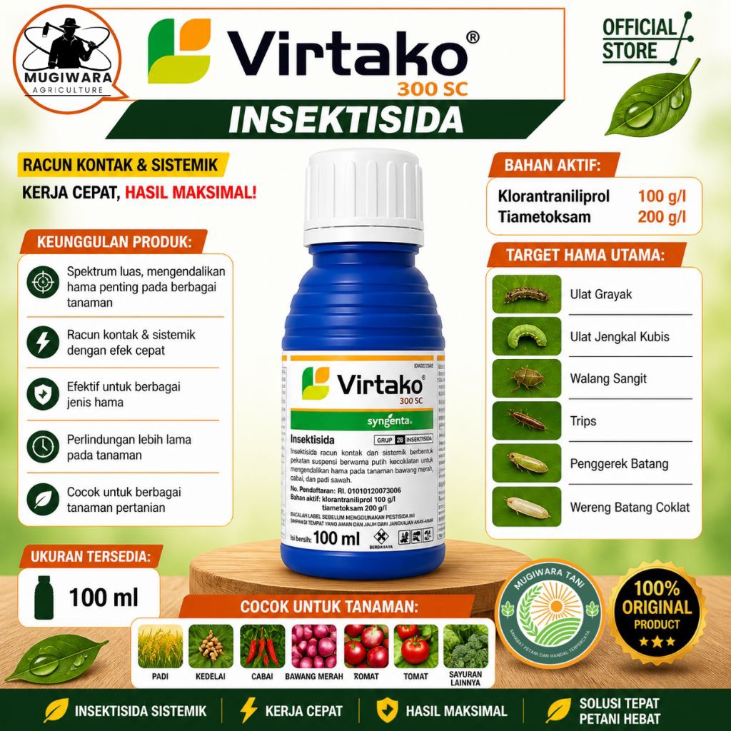Insektisida Virtako 100ml Syngenta Ampuh Basmi Ulat & Hama Daun – Obat Hama Jagung Padi Sistemik Kon