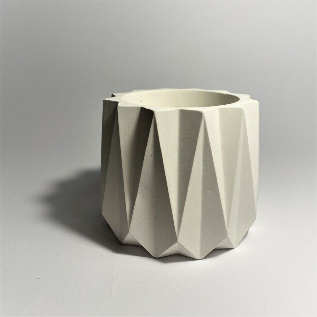 Pot Vas Bunga Geometris Putih Minimalis | Pot Dekorasi Aesthetic Concrete / Gypsum