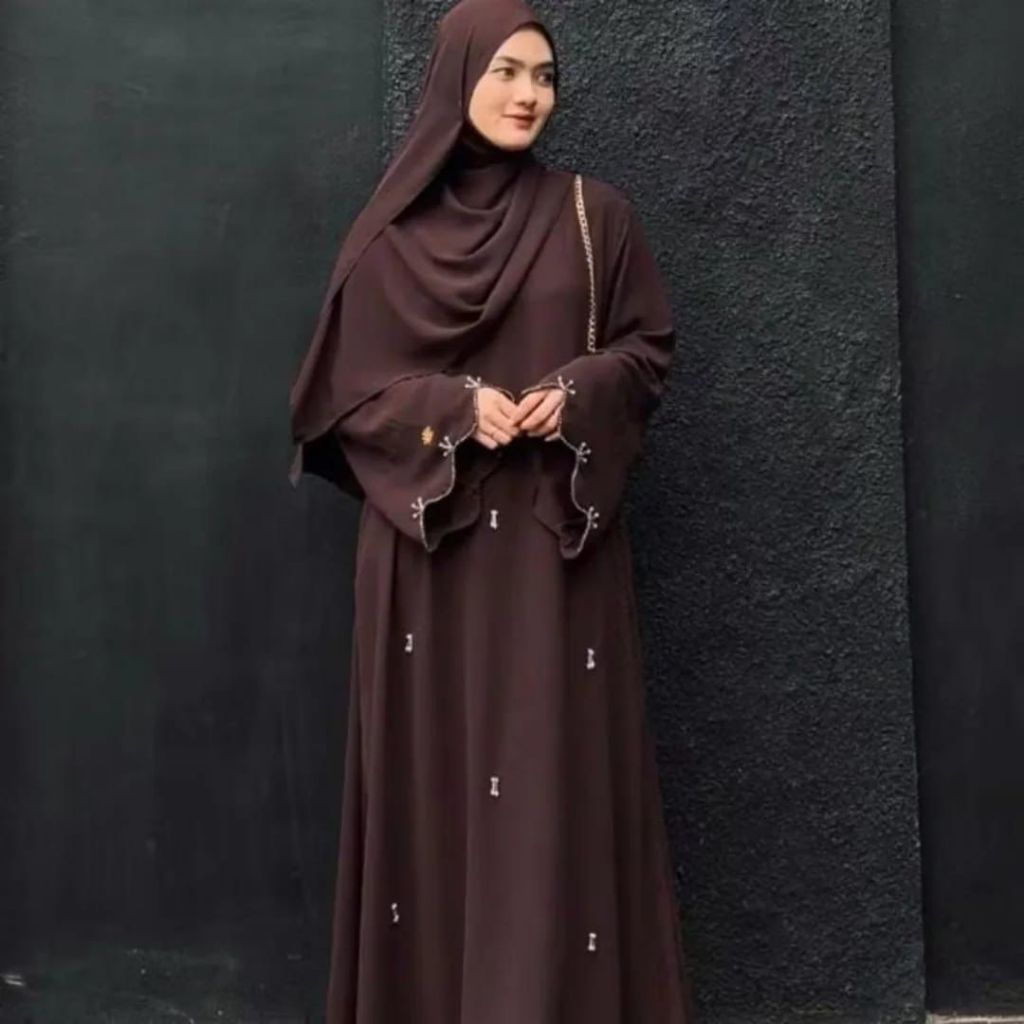 ABAYA TERBARU YASYA BERBAHAN MARBELA ANTI UV LEMBUT DAN MEWAH DIHIASI PAYET MUTIARA YANG INDAH