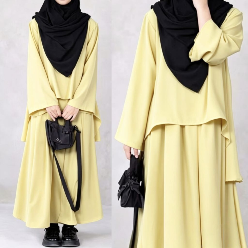 Hanna Oneset Crincle Premium Gamis Remaja Simple