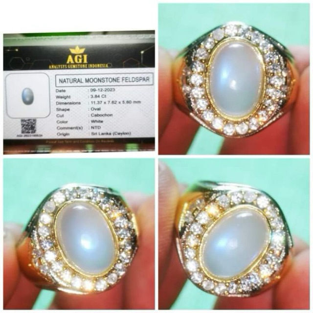Cincin Batu Permata Moonstone Ceylon Ring Microsetting Mewh
