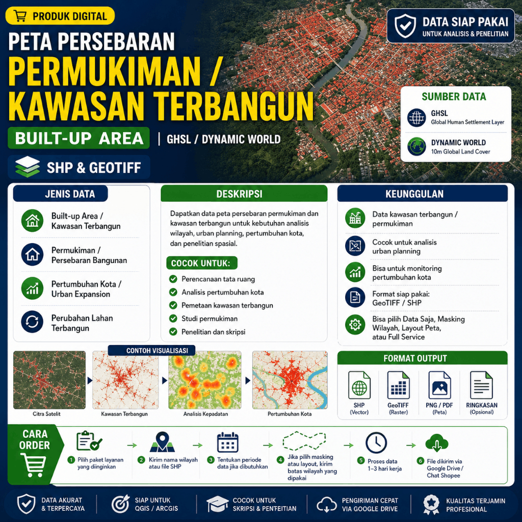 Jasa Olah Data Persebaran Permukiman / Kawasan Terbangun Indonesia | Built-up Area | GHSL / Dynamic 