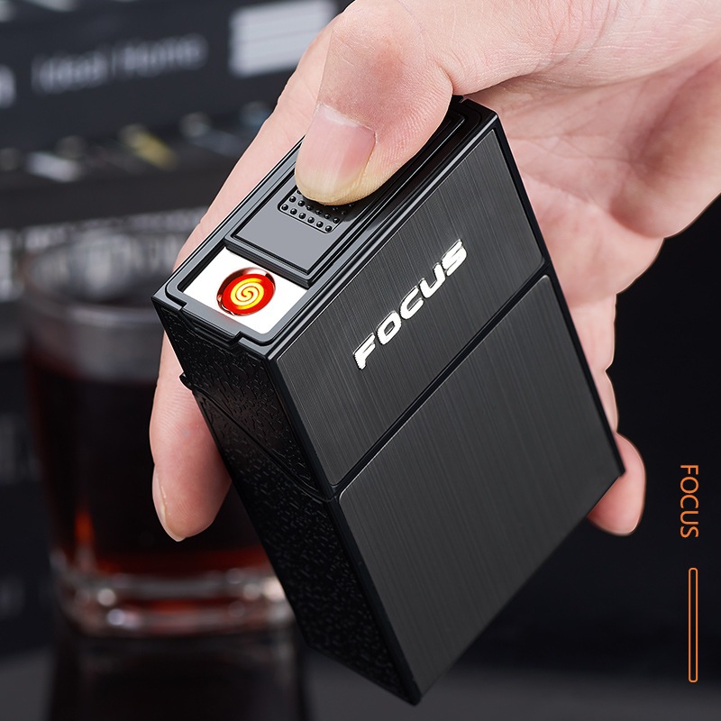 KOTAK ROKO 20 SLOT + KOREK ELEKTRIK USB CHARGE / TEMPAT WADAH BATANG ROKOK/ BUNGKUS PORTABLE OUTDOOR