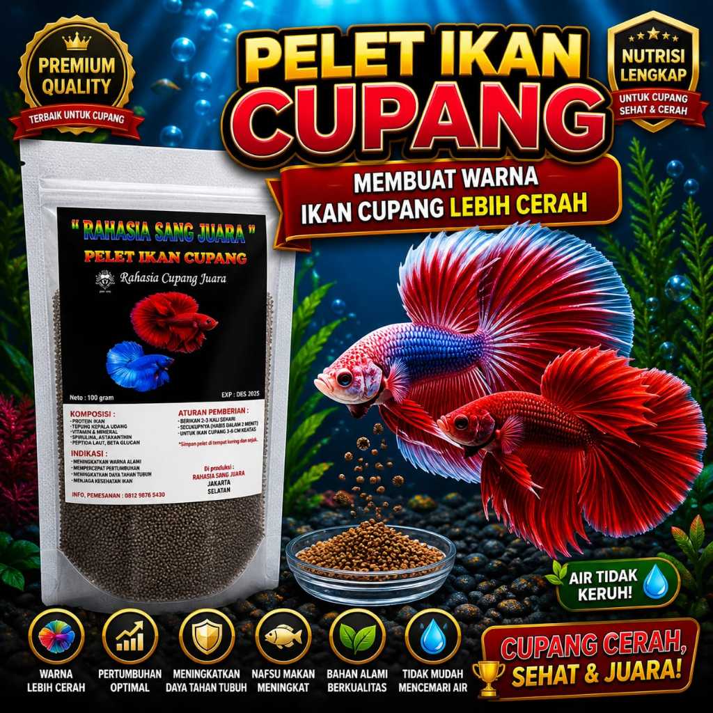 RAHASIA SANG JUARA Pelet Pakan Ikan Cupang Blue Rim Avatar Halfmoon 100gr