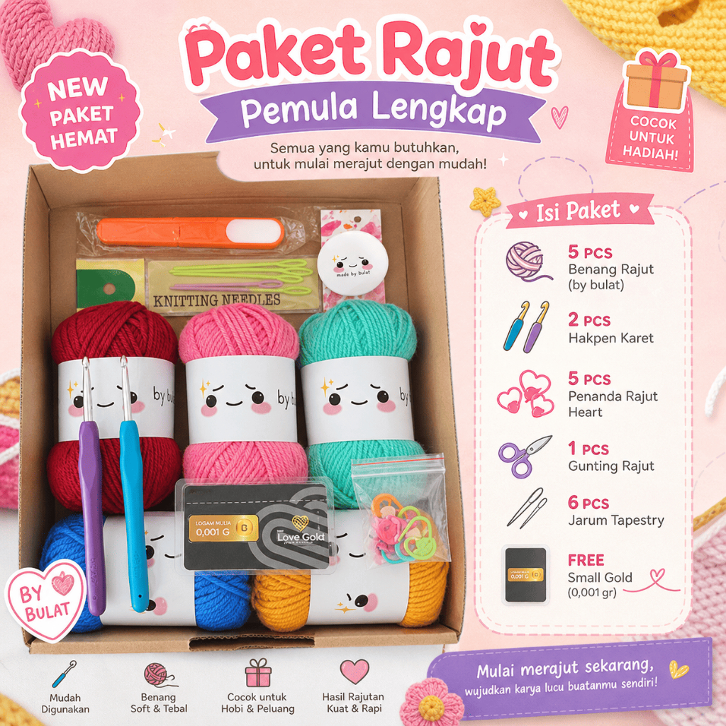 STUDIO RAJUT (FREE Paket Benang Rajut dan Alat Lengkap untuk Pemula Souvenir Hadiah