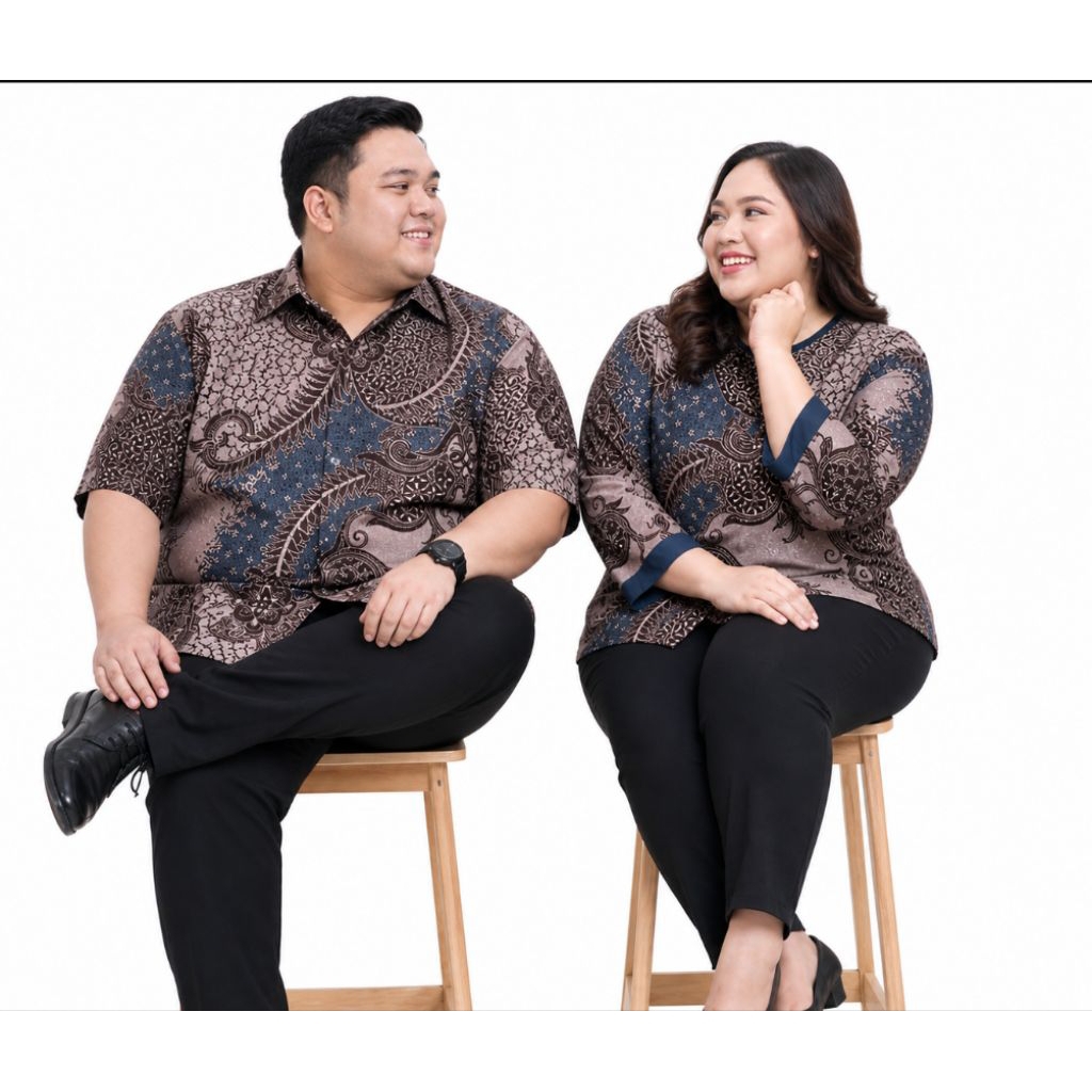COUPLE BATIK BLUS BIRU BIG SIZE SARIMBIT BLOUSE BIRU BATIK JUMBO SERAGAM SEPASANG BATIK BIRU