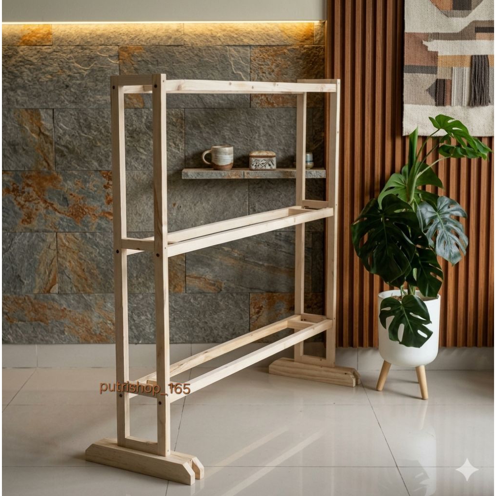 Rak Buket 3 susun / Rak buket minimalis / Rak Buket simple Aesthetic / Rak buket kayu Jati Belanda