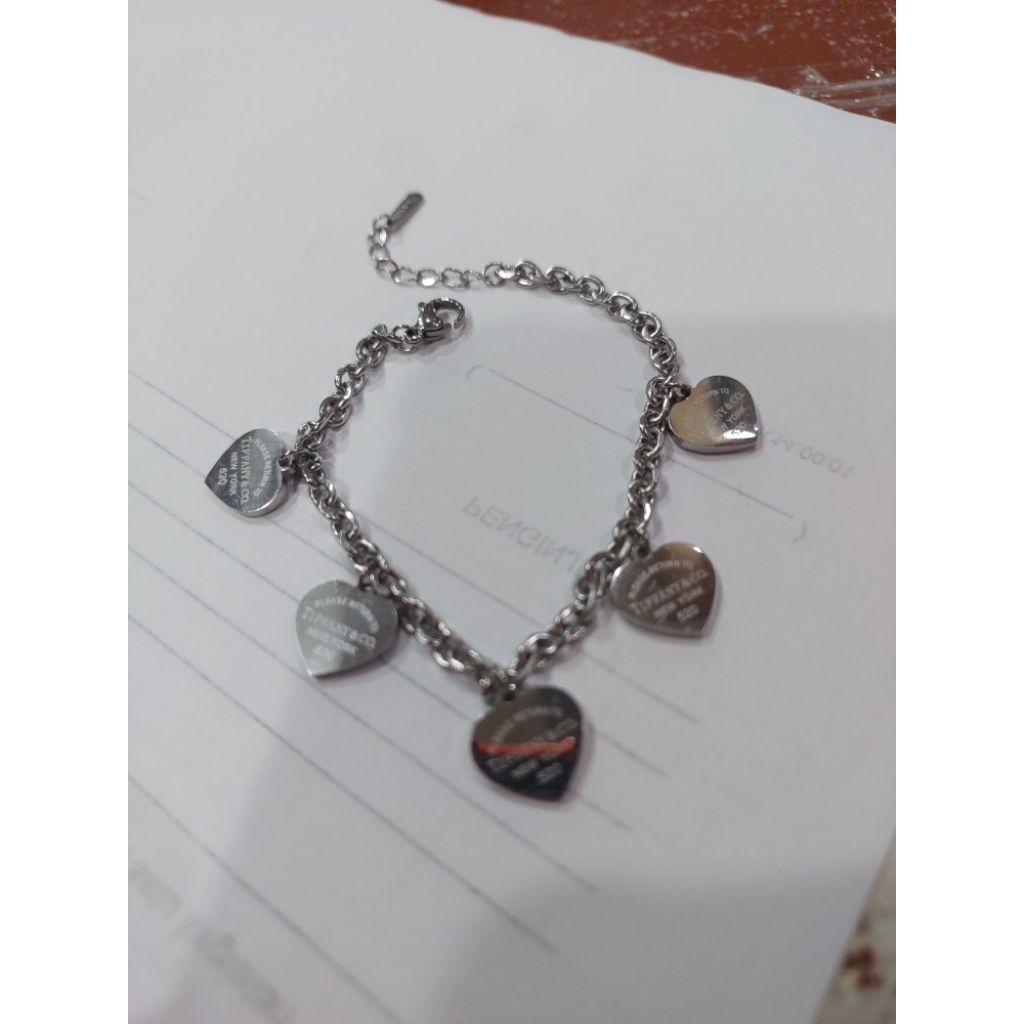 gelang rantai titanium silver mainan hati