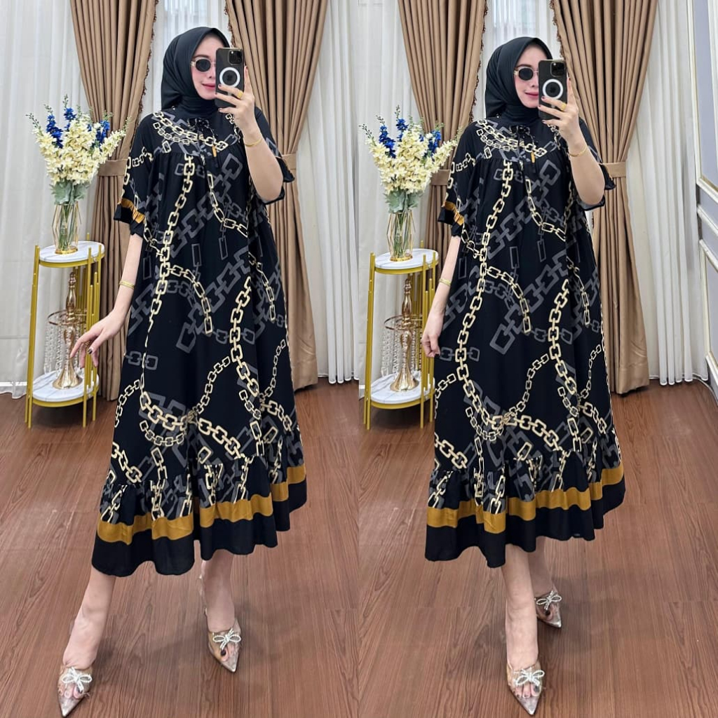 QF. MIDI DRESS KATUN RAYON MOTIF TERBARU / MIDI DRESS WANITA / MIDI DRESS