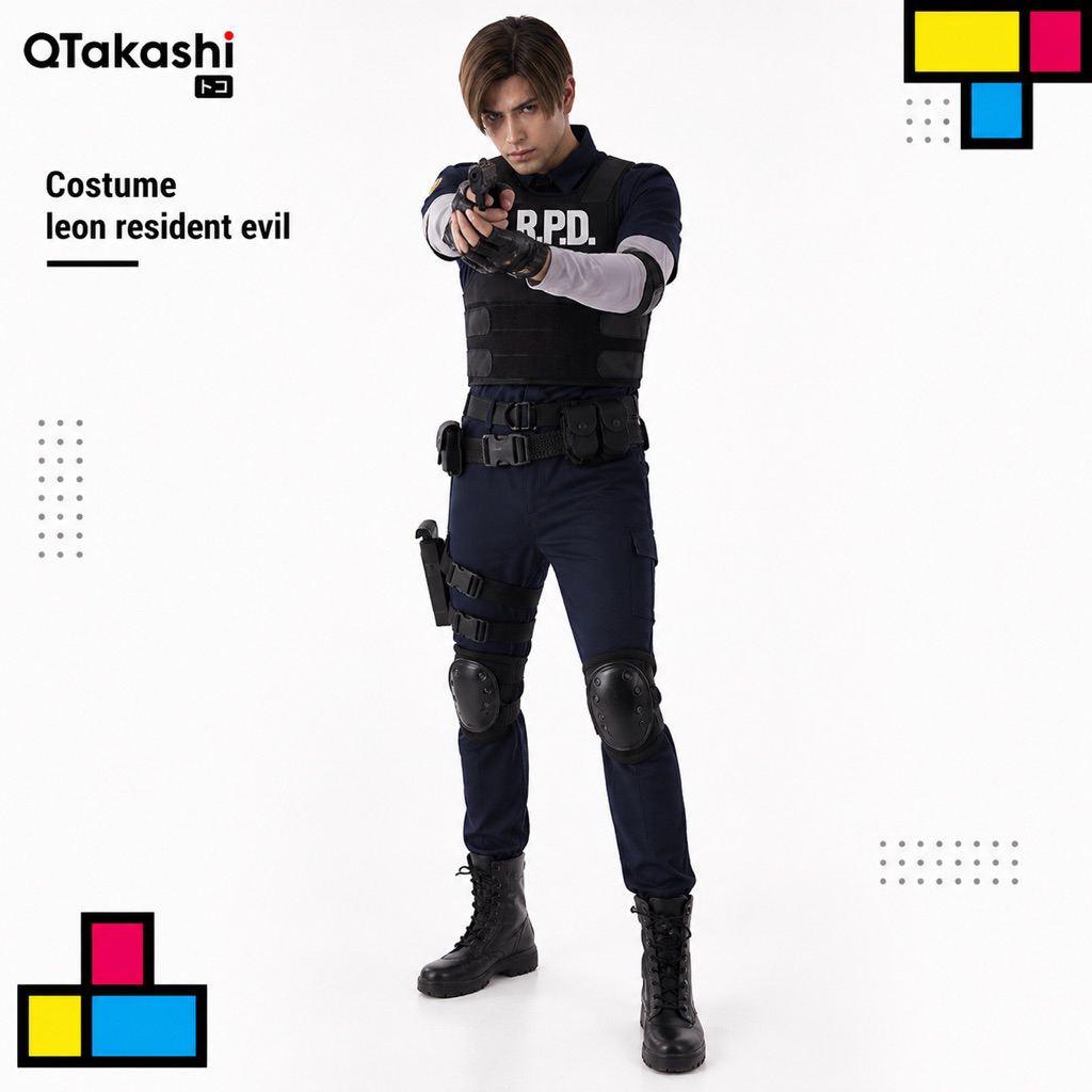 Resident Evil 2 Leon Scott Kennedy Cosplay Costume Outfit Mens Halloween Uniform