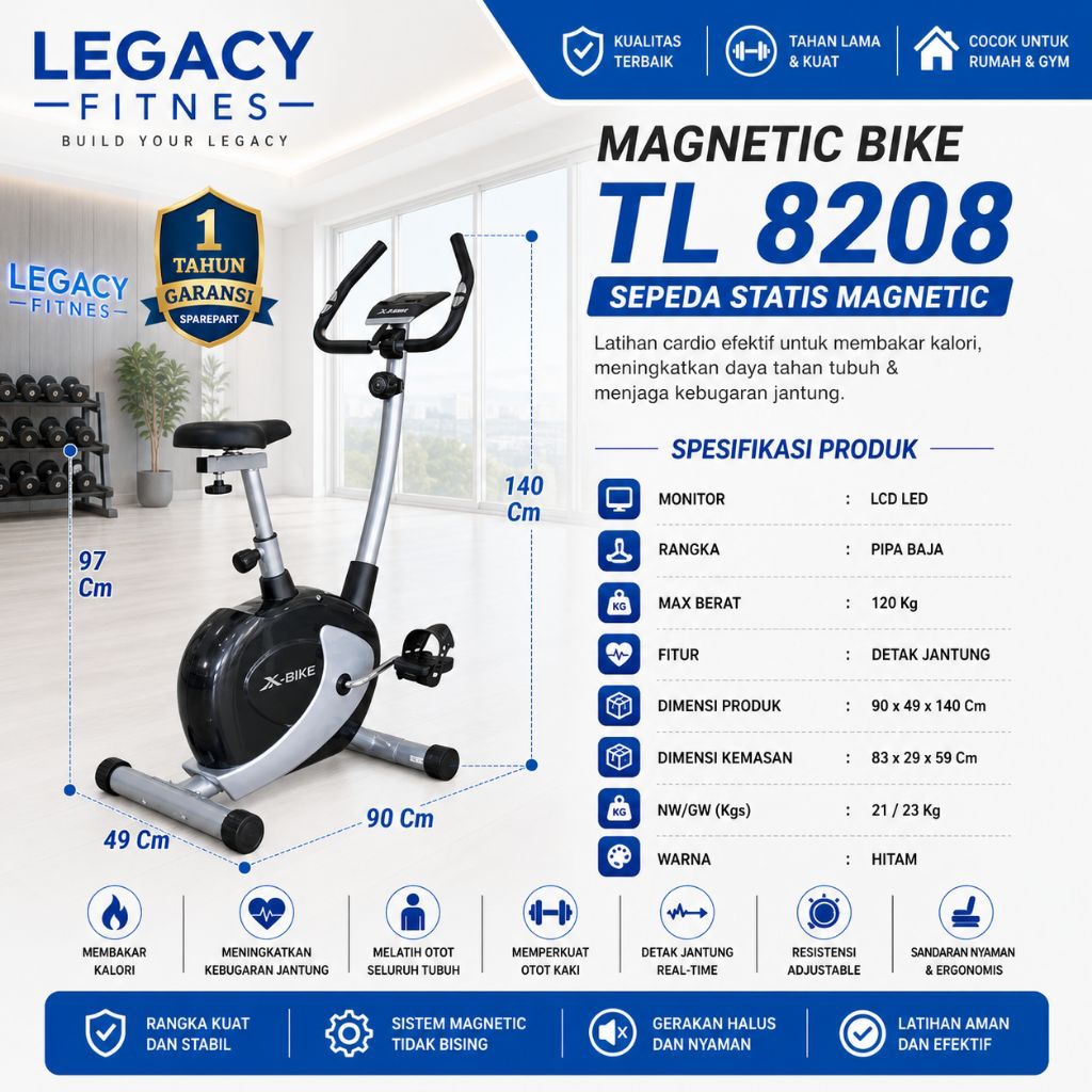 Sepeda statis magnetik bike TL 8208 Total Fitnes