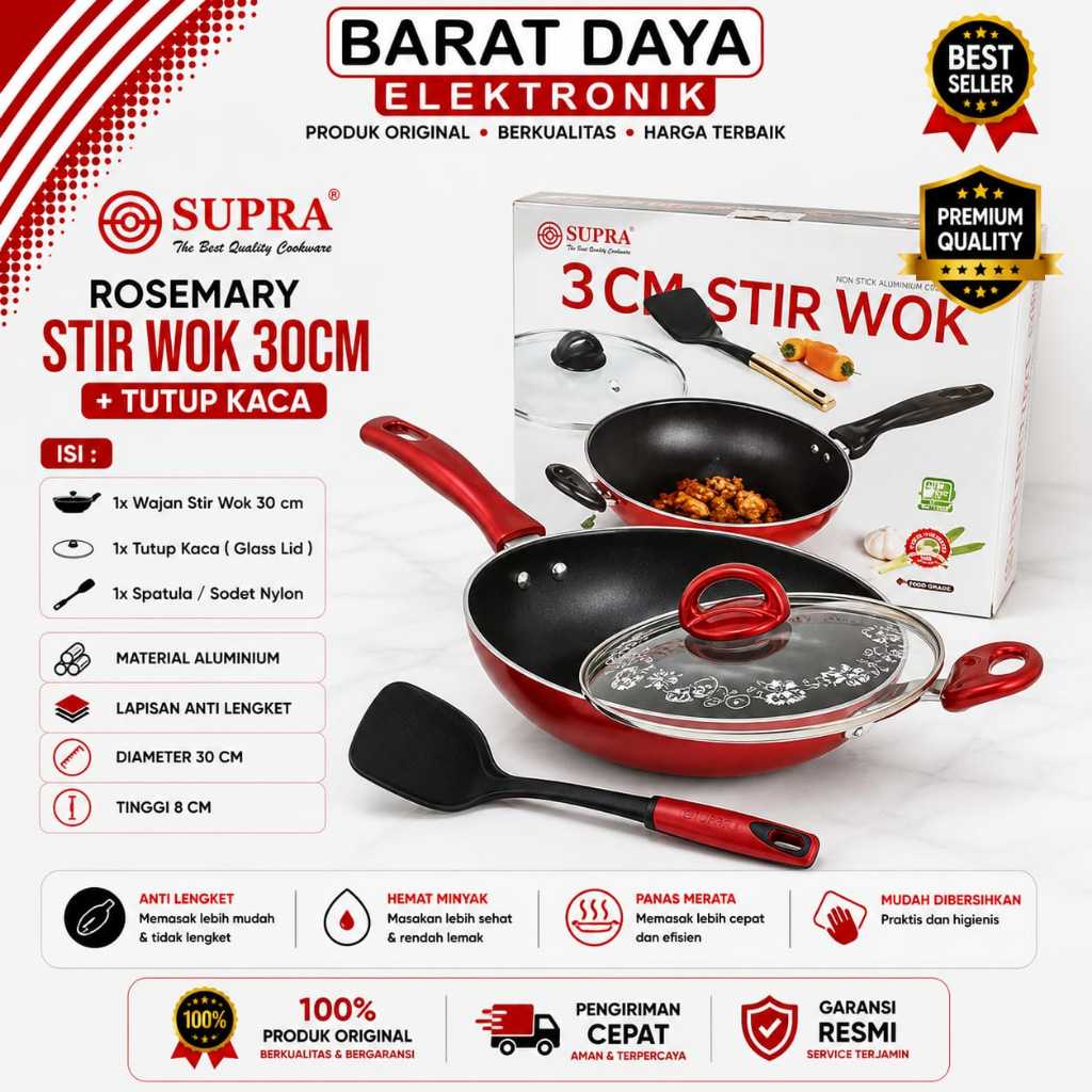 SUPRA Rosemary Stirwok 30cm+LID / Wajan Teflon Supra 30cm+Tutup
