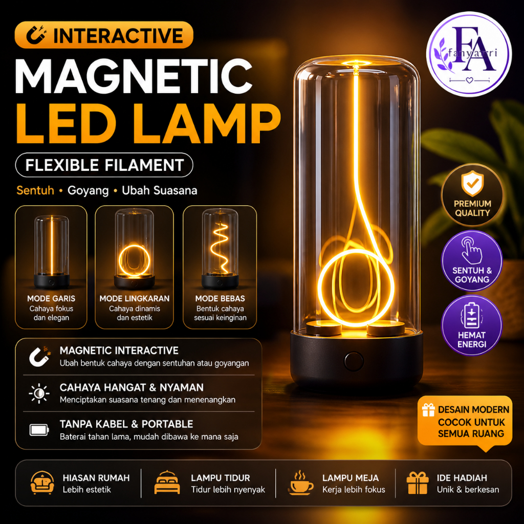 Lampu Tidur Aesthetic Quantum LED Rechargeable Touch Sensor Lampu Kamar Minimalis