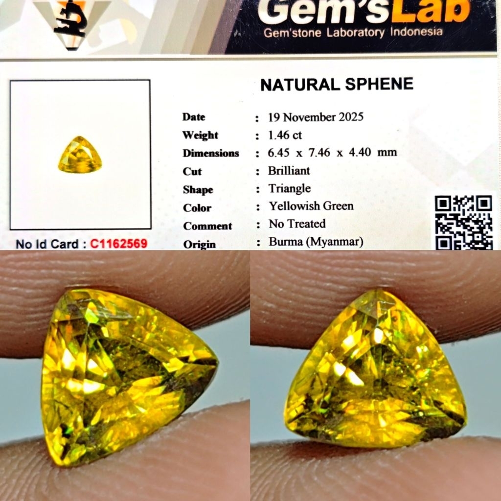 HQ ITEM Natural Rainbow Sphene NTE 1.46ct GLI Top Crystall Luster Rainbow Gemericik Siang Malam Body