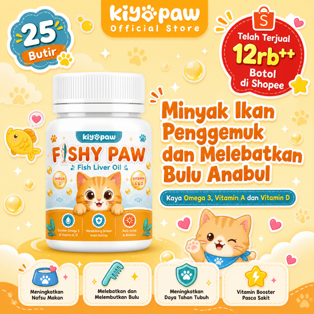 KIYOPAW Vitamin Minyak Ikan Kucing Anjing Vitamin Bulu Nafsu Makan Kucing Anjing 25 Butir