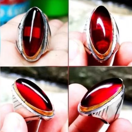 cincin batu akik pandan merah siam ring monel