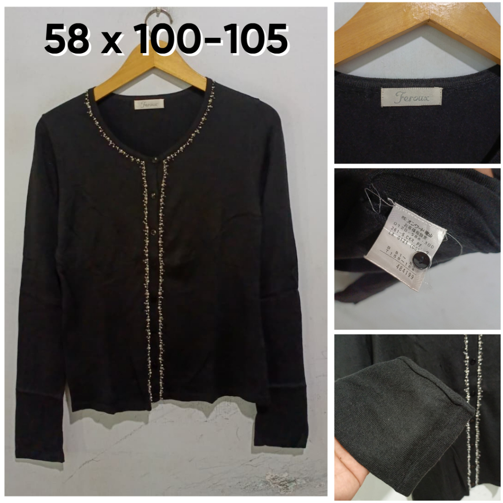 Cardigan Feroux Hitam O Neck Size M Wanita Knit E134