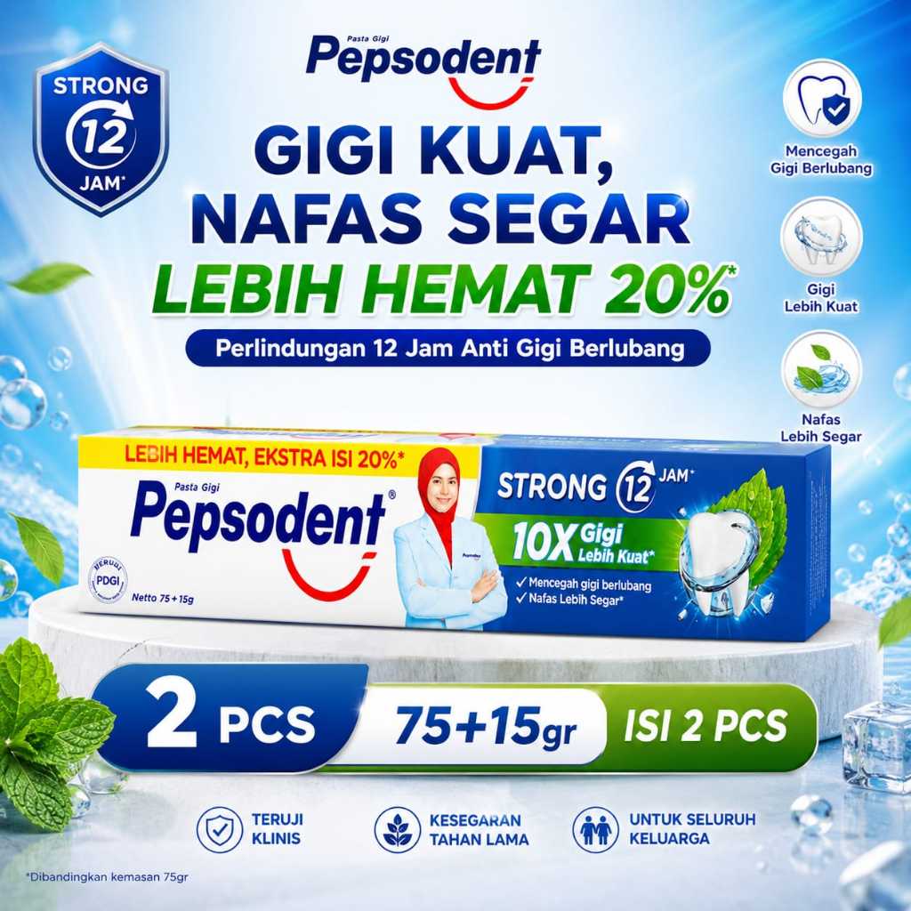 [TWINPACK] PASTA GIGI PEPSODENT 90GR [75+15GR] MULUT SEGAR MENCEGAH DARI KARANG GIGI