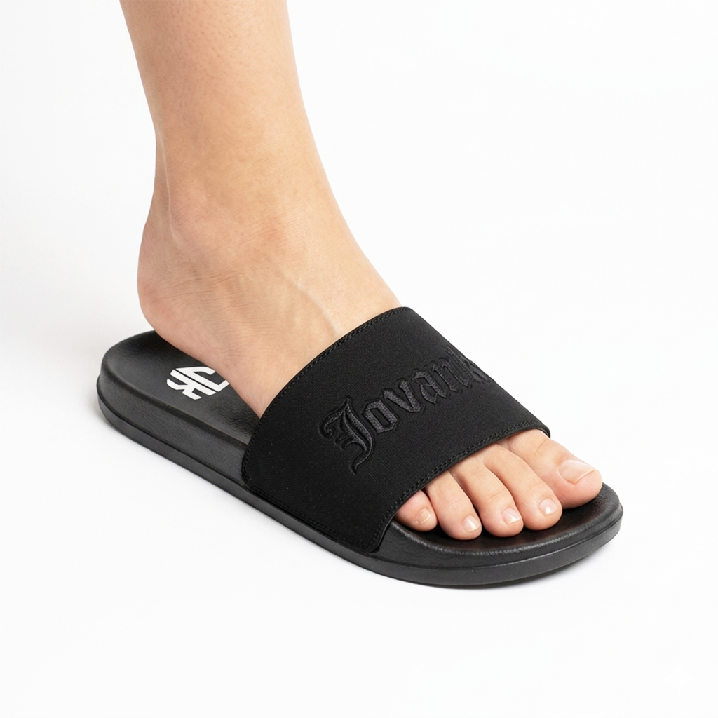 Jovanka - Sandal Slop Pria | Sendal Pria Wanita Selop Slide Slipper Premium Karet Ringan Shoes Black