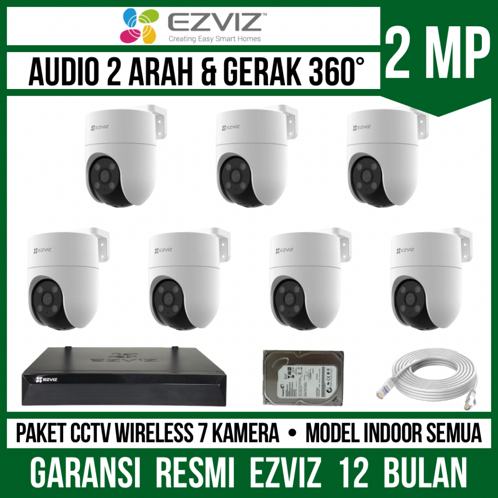 Paket CCTV Ezviz 2MP 8 Channel 7 Kamera Outdoor WIFI Camera CCTV Wireless