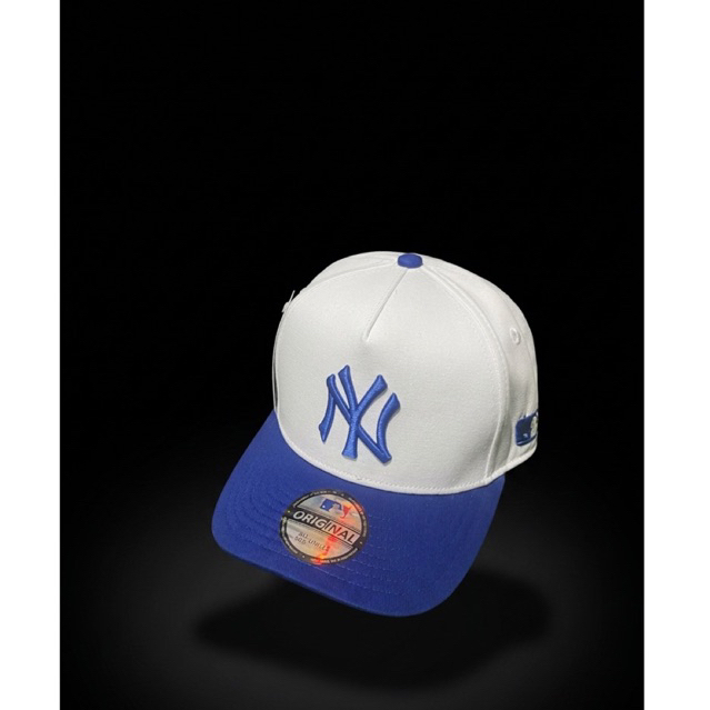 Topi Pria Wanita TwoTone Putih Visor Biru Logo NY Biru