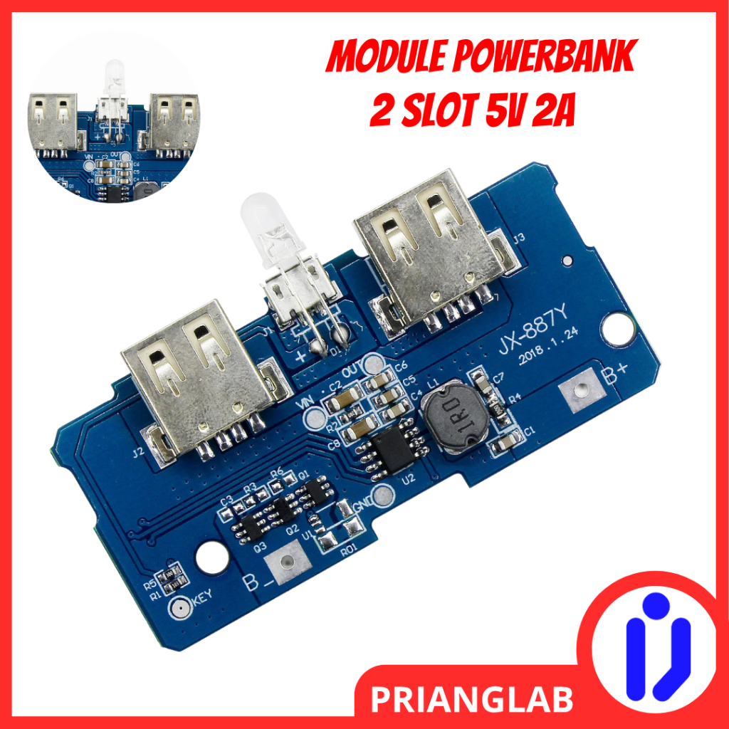 Modul Powerbank 2 Slot Dual USB 18650 Lithium Power Bank 5V 2A Charger Step Up Protection Modul Powe