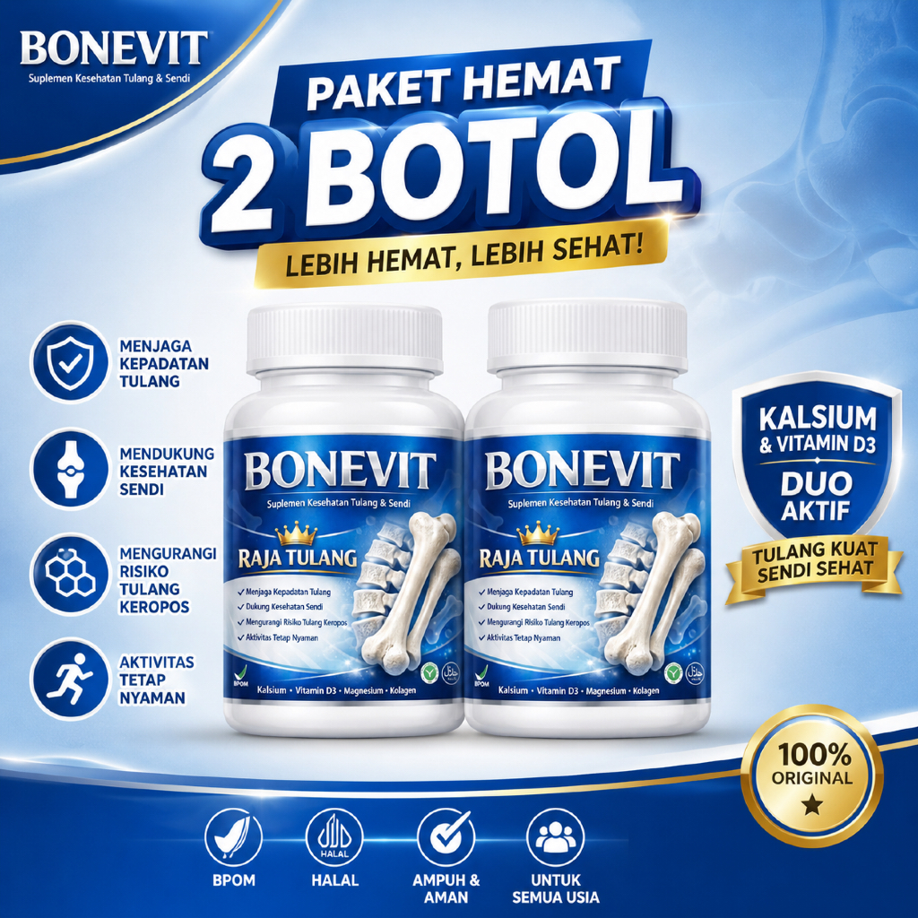 PROMO Bonevit 2 botol Membantu mengatasi saraf kejepit nyeri tulang sendi dan osteoporosis COD Osteo