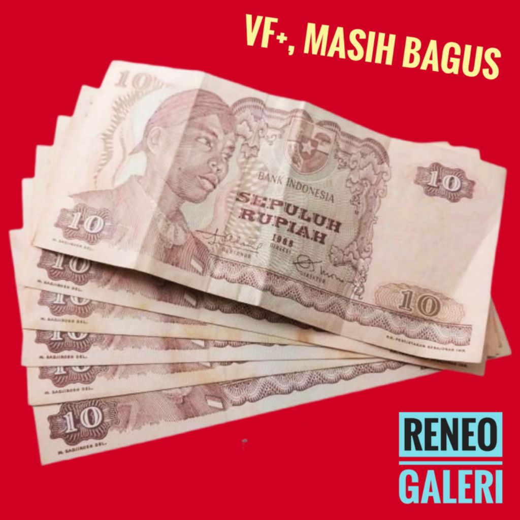 VF+ Asli 10 Rupiah Seri Sudirman tahun 1968 Rp Jendral Soedirman uang kertas kuno duit lama Indonesi