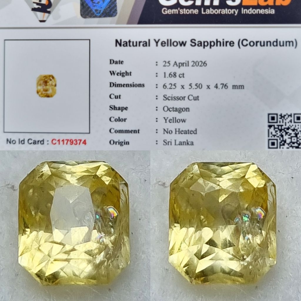 Hot Item Natural Yellow Sapphire 1.68 Crt No Heated Srilnka