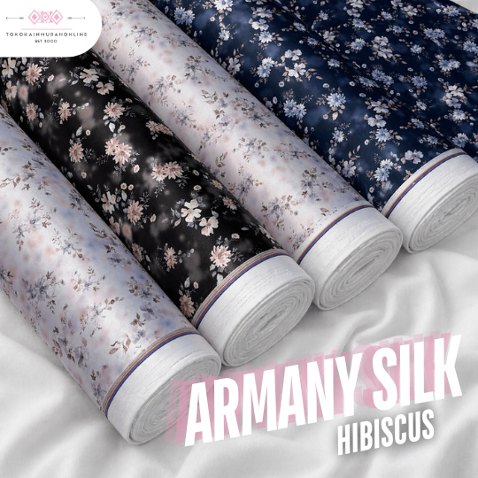 Kain SATIN ARMANY Original PRINT Motif HIBISCUS Kembang Super Silk Premium Kain Satin ARMANI 100%