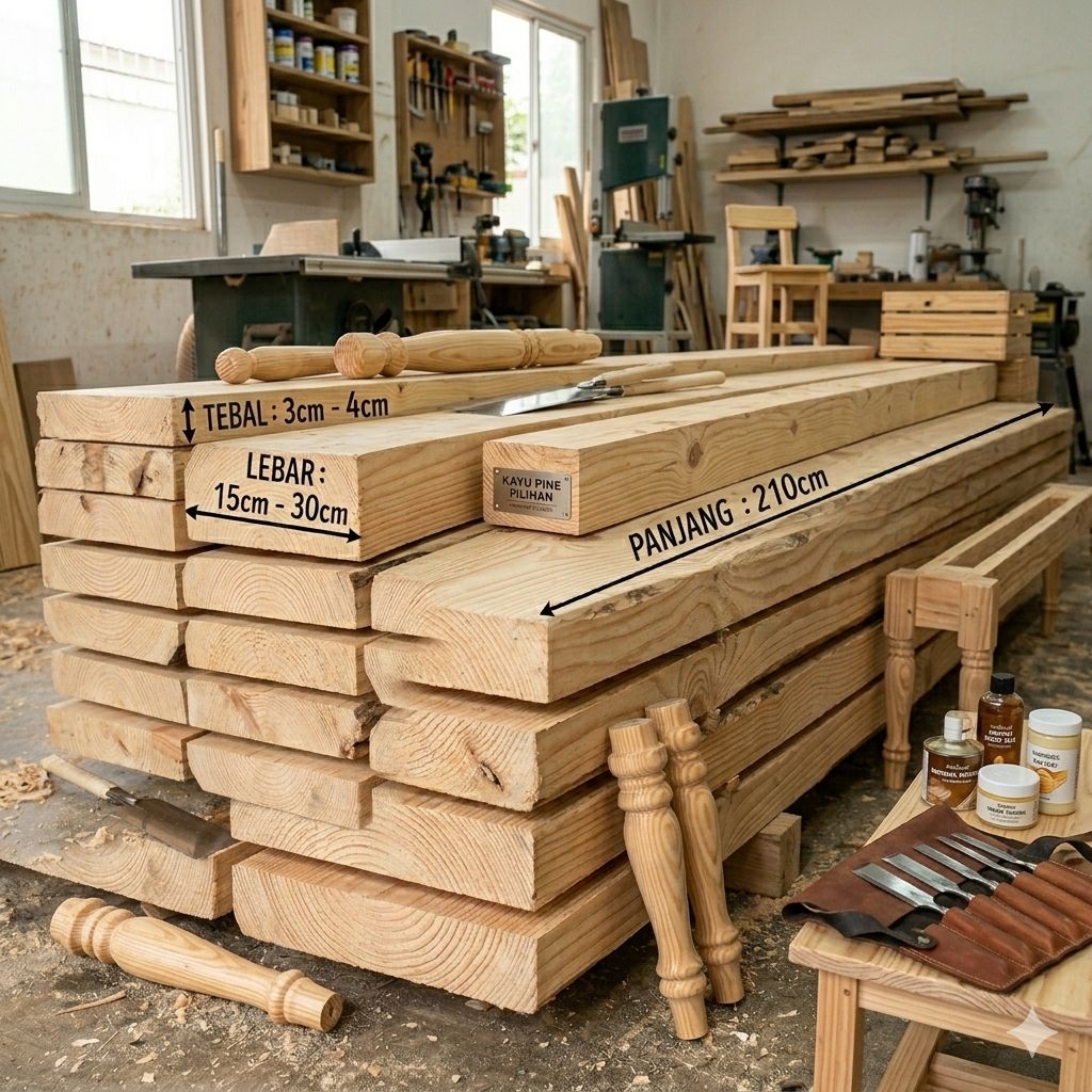 Papan Kayu Pinus 210CM - Untuk Furniture , Kerajinan