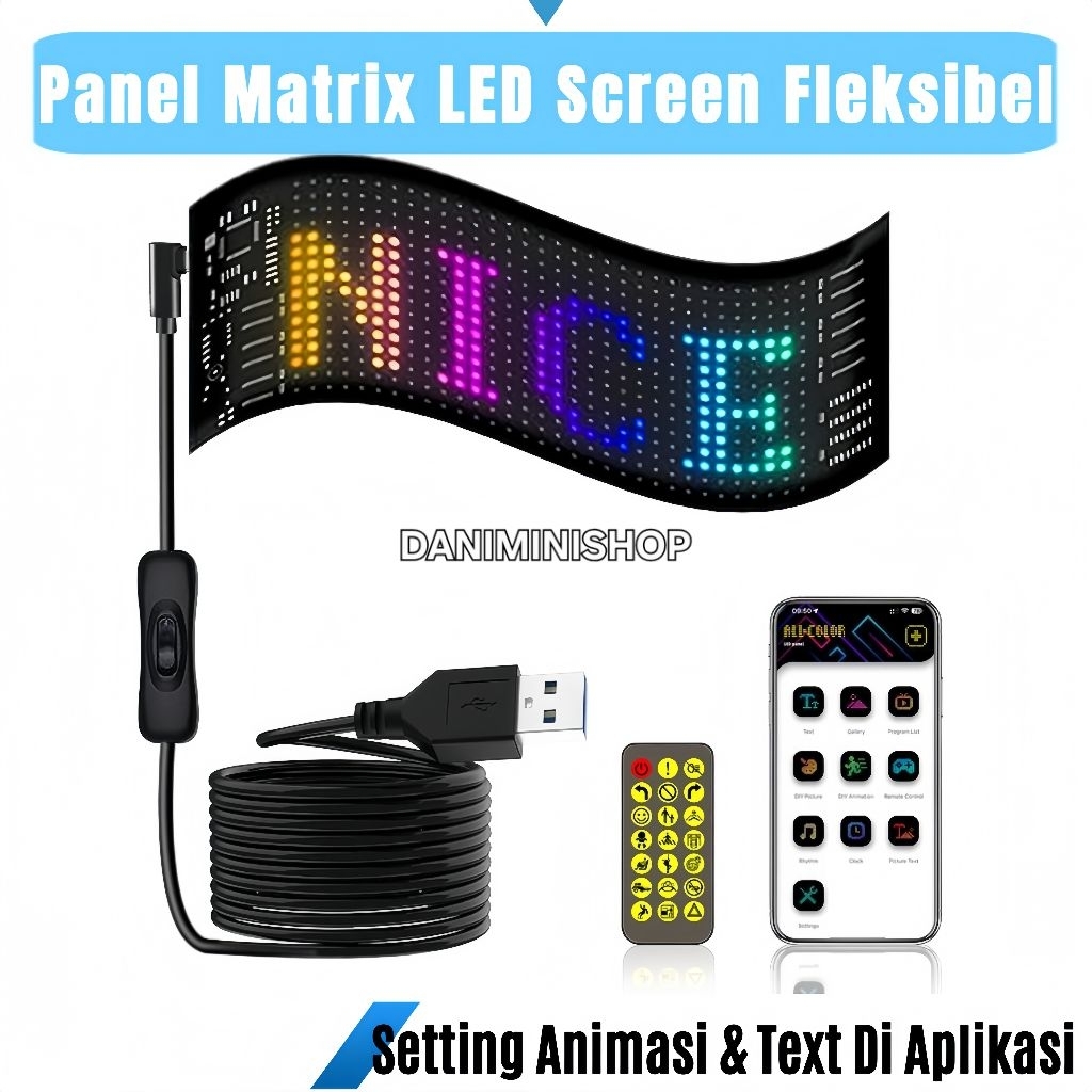 Panel Matrix LED Screen Fleksibel Animasi Text App