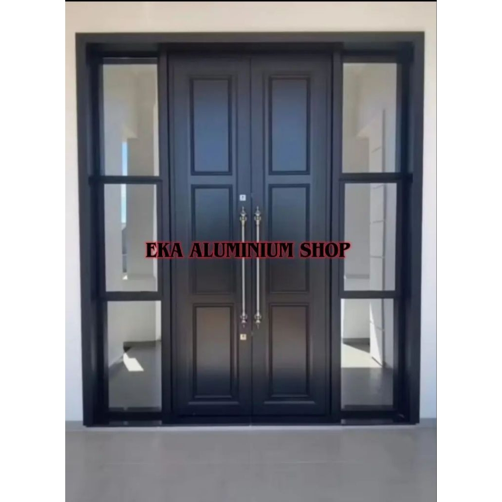 1SET PINTU UTAMA ACP ALUMINIUM +KUSEN 3ICH T 210 x L120 LENGKAP DENGAN DUA DAUN JENDELA