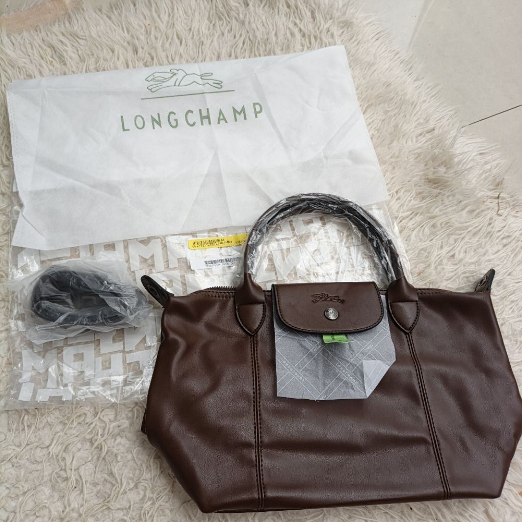 LC le pliage cuir dark coffee medium small hand MSH sling bag tas selempang top handle bag anti air 