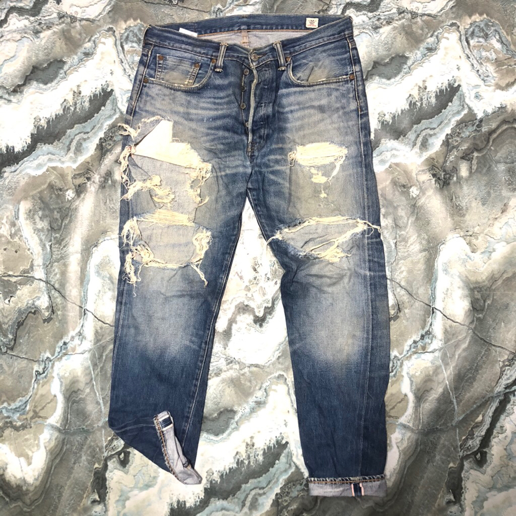 celana jeans levis 501 ct ripped destroyed blue jean