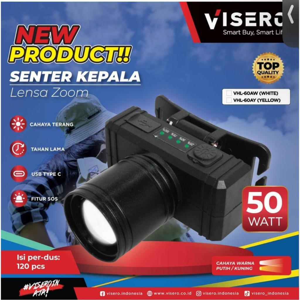 Senter kepala Zoom Visero 50W VHL-60AW cahaya putih original 100%