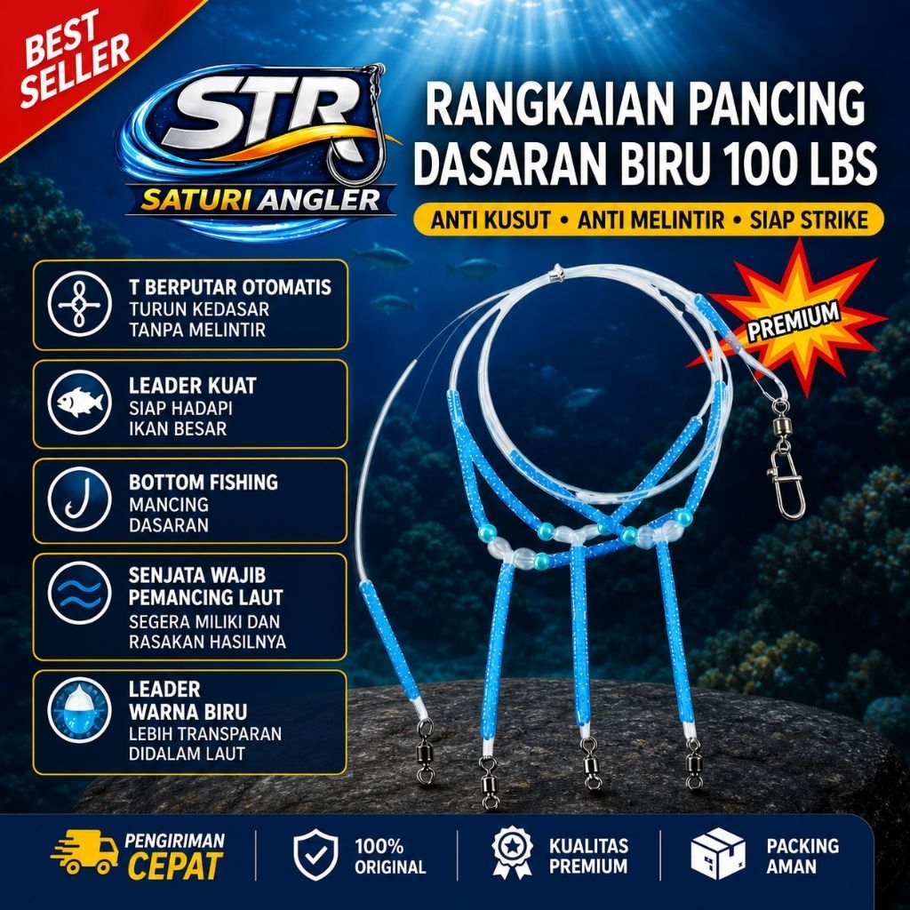 RANGKAIAN PANCING LAUT DALAM ANTI KUSUT & ANTI MELINTIR — SENAR BIRU KUAT SIAP STRIKE IKAN DASAR