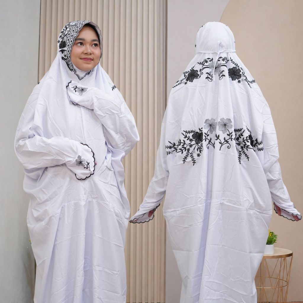 Mukena Terusan Putih Katun Mikro Premium Remaja Santri