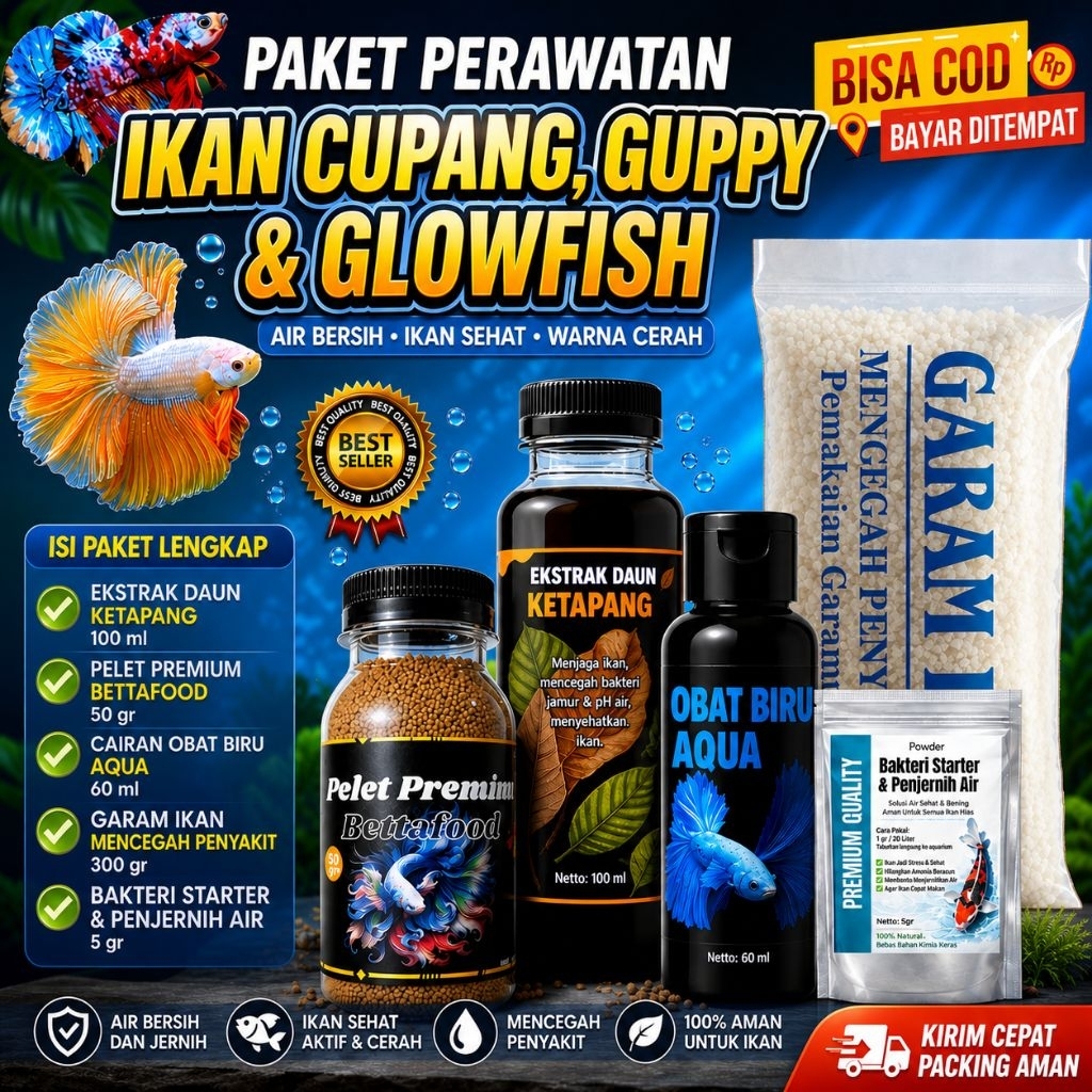 Paket Perawatan Ikan Cupang, Guppy, Glowfish, Lengkap - hemat murah berkualitas