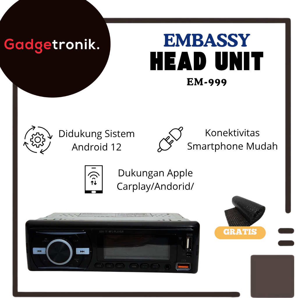 HEAD UNIT SINGLE DIN EMBASSY EM-999 / HED UNIT EMBASY EM999 / MP3 MOBIL / MP3 PLAYER / HEADUNIT MOBI