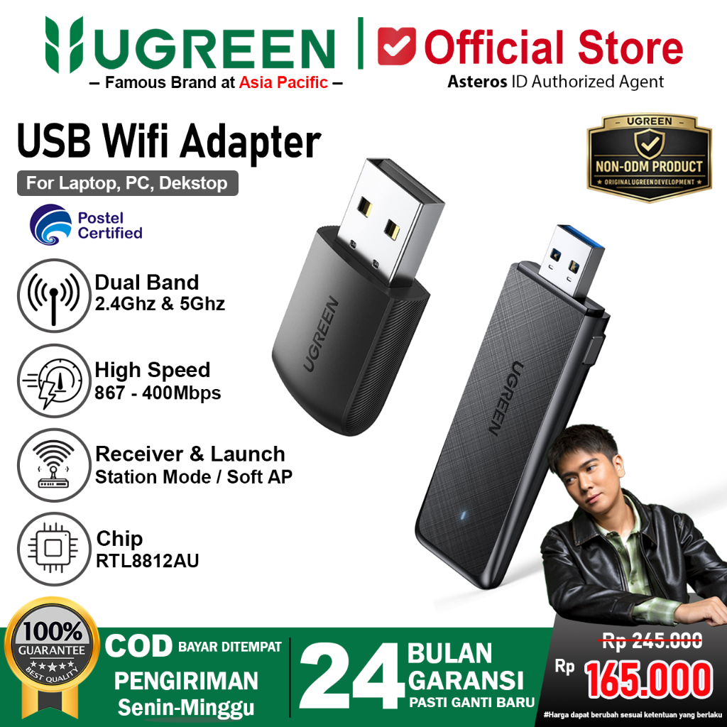 UGREEN Wifi Adapter Reciever Dual Band 2.4GHz-5GHz Max 1300Mbps 50340