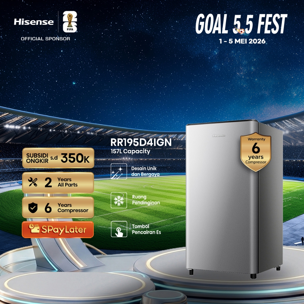 Hisense Kulkas RR195D4IGN Refrigerator Mini Bar Kapasitas 157L 1 Warna Silver Pintu Desain Unik dan 