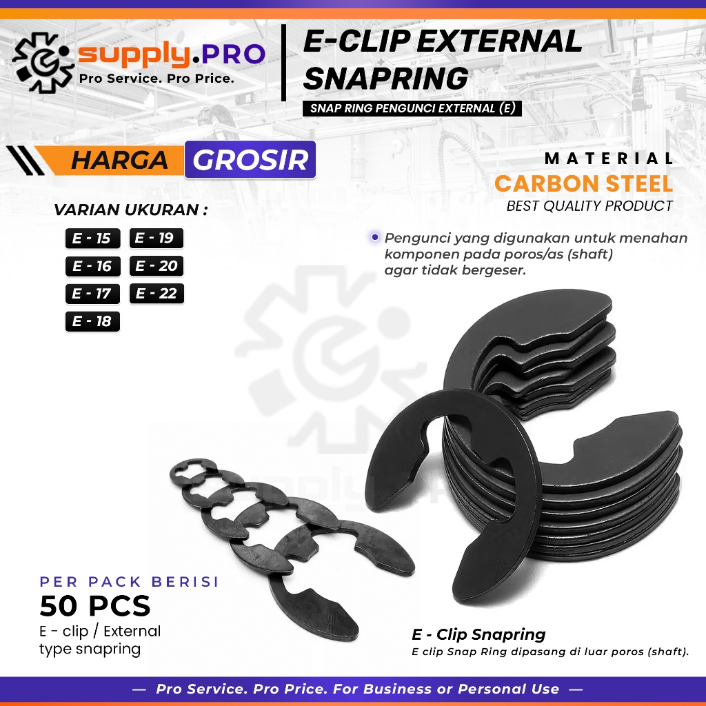 50Pcs Snapring Type E / Snap Ring Type E 15 - E 22  / Snapring Stainless Steel / Retaining Snap Ring