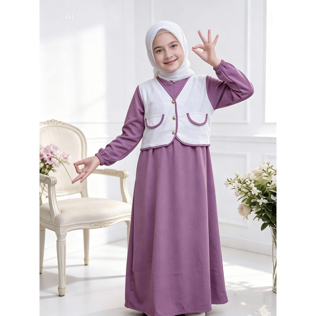 Gamis Anak Remaja Perempuan Wanita Dewasa seri Rompi Kekinian Terbaru 2026 usia 11-17 Tahun
