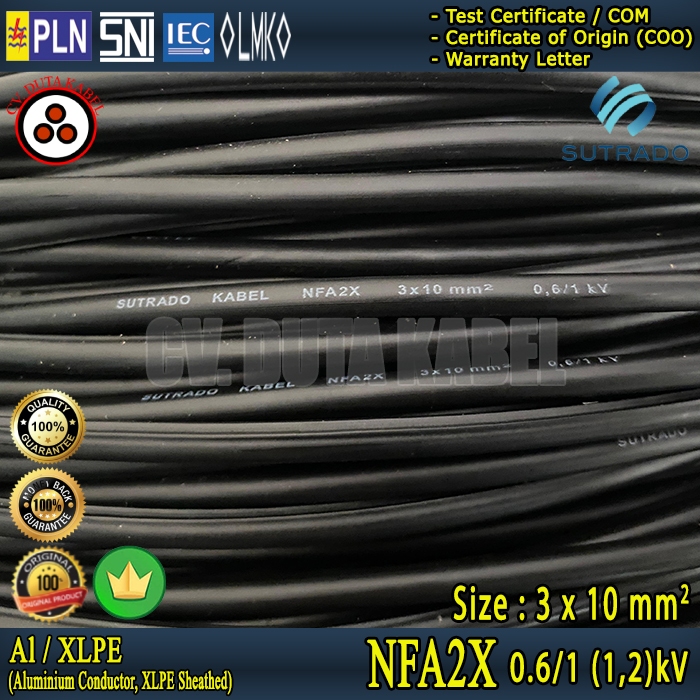 Kabel NFA2X 3x10 mm2 SUTRADO / MERINDO  / LVTC / Twisted Cable / Kabel Udara / 3x10mm2/3 x 10 mm2