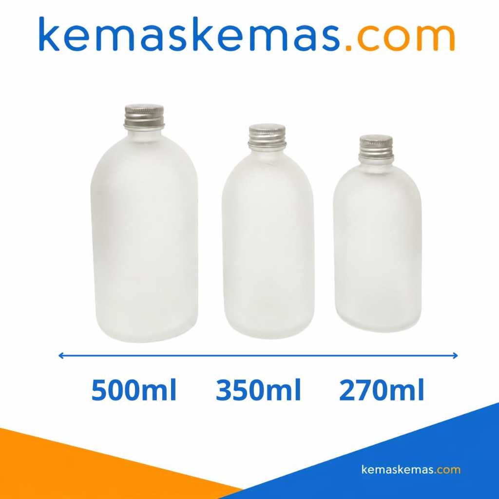 Botol Kaca Boston Jus Frosted + Tutup Alumunium / Botol Jus/ Botol Madu / Botol Kaca Food Grade