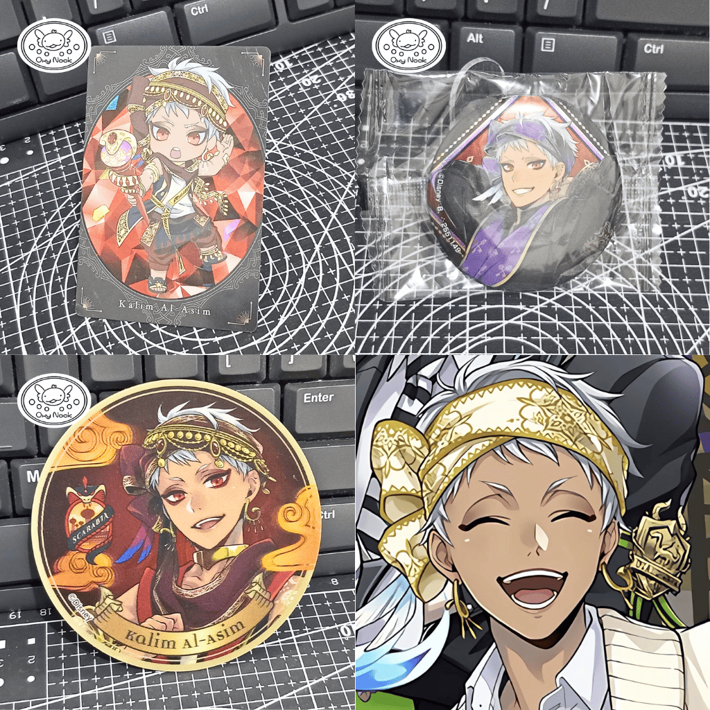 [UP] Twisted Wonderland Official Merch Scarabia Wafer Card, Sega Plush & Can Badge Kalim Al Asim